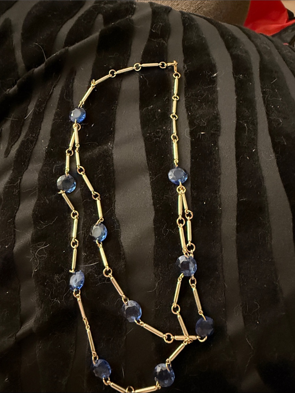 Gold with blue gemstone double layered necklace